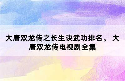 大唐双龙传之长生诀武功排名。 大唐双龙传电视剧全集